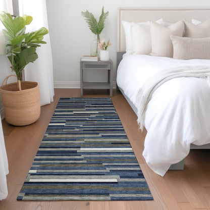 Premium Machine Washable Mayfield AMF894 Navy 2'3" x 7'6" Runner Rug
