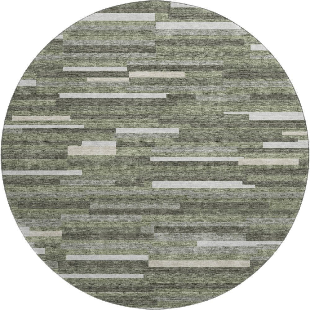 Premium Machine Washable Mayfield AMF894 Olive 8' x 8' Round Rug