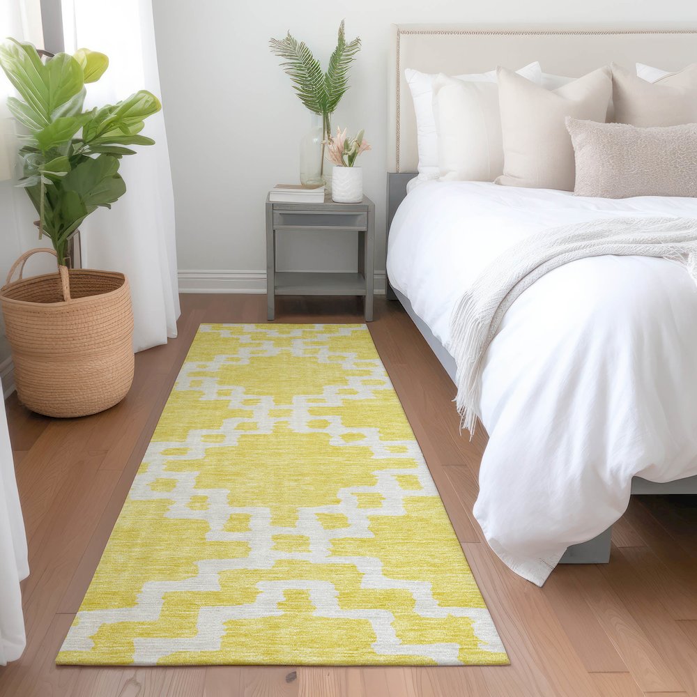Premium Machine Washable Mayfield AMF902 Yellow 2'3" x 7'6" Runner Rug