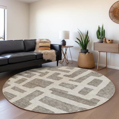 Premium Machine Washable Mayfield AMF903 Taupe 8' x 8' Round Rug
