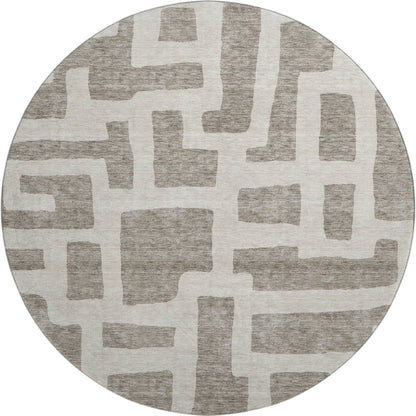 Premium Machine Washable Mayfield AMF903 Taupe 8' x 8' Round Rug