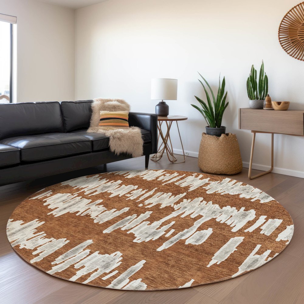 Premium Machine Washable Mayfield AMF905 Paprika 8' x 8' Round Rug