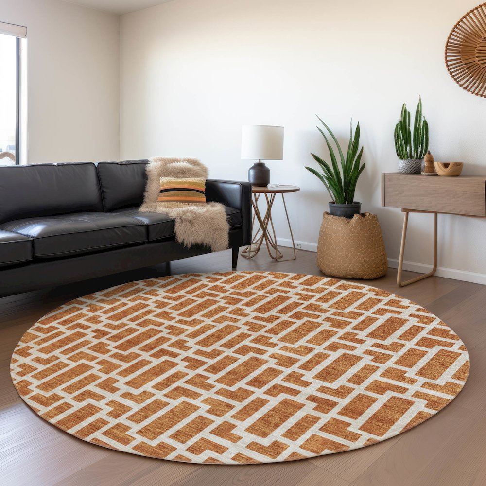 Premium Machine Washable Mayfield AMF916 Terracotta 8' x 8' Round Rug