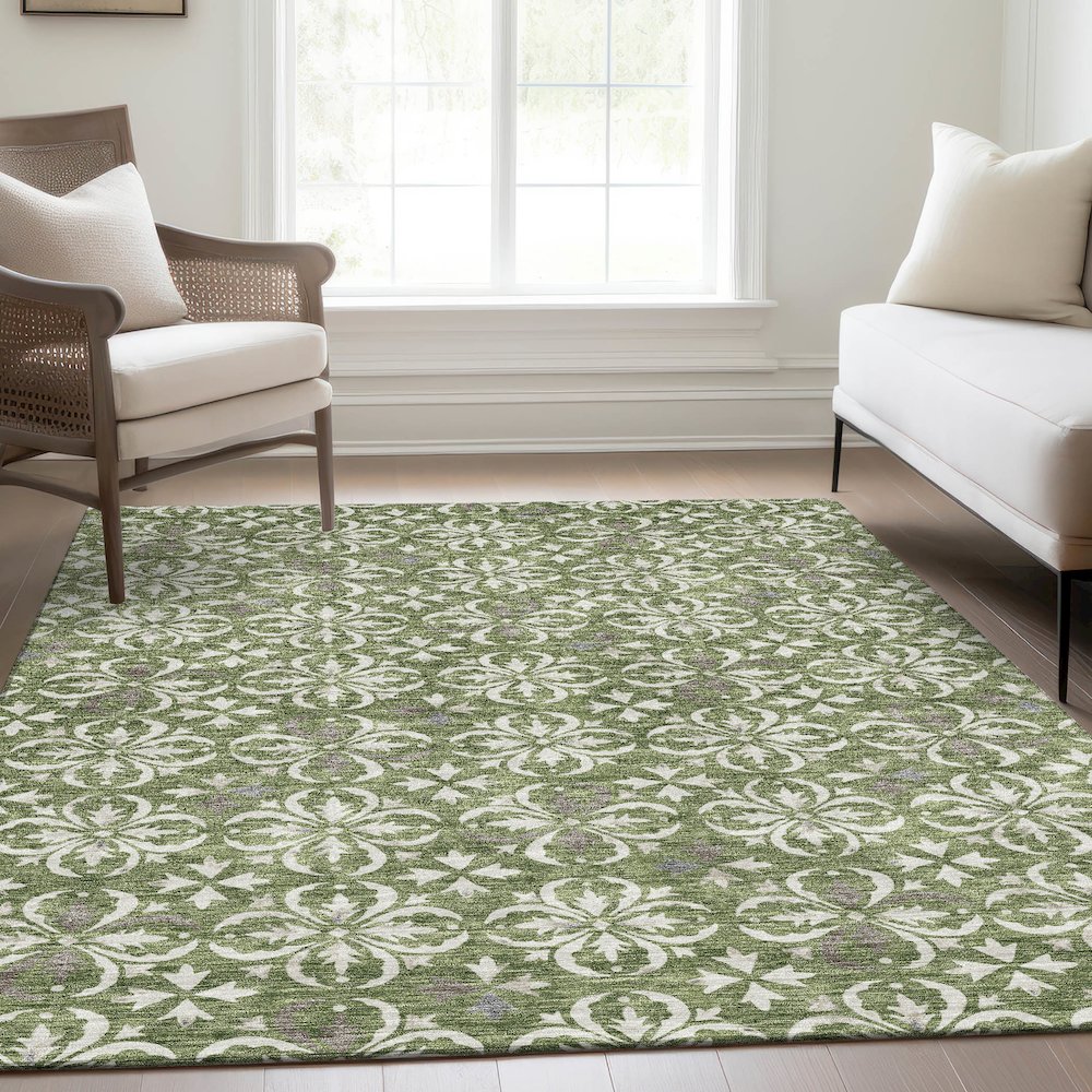 Premium Machine Washable Mayfield AMF930 Green 2'6" x 3'10" Rug