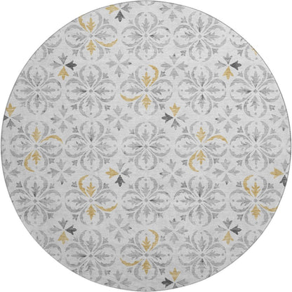 Premium Machine Washable Mayfield AMF930 Silver 8' x 8' Round Rug