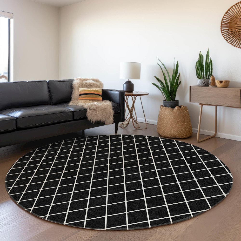 Premium Machine Washable Mayfield AMF932 Black 8' x 8' Round Rug