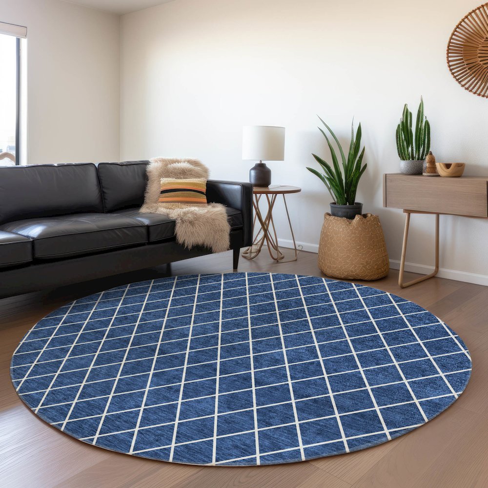 Premium Machine Washable Mayfield AMF932 Navy 8' x 8' Round Rug