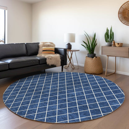 Premium Machine Washable Mayfield AMF932 Navy 8' x 8' Round Rug