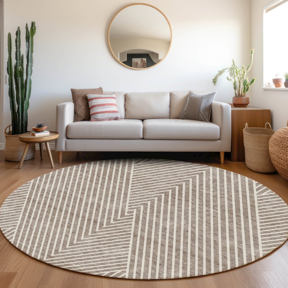 Premium Machine Washable Mayfield AMF937 Taupe 8' x 8' Round Rug