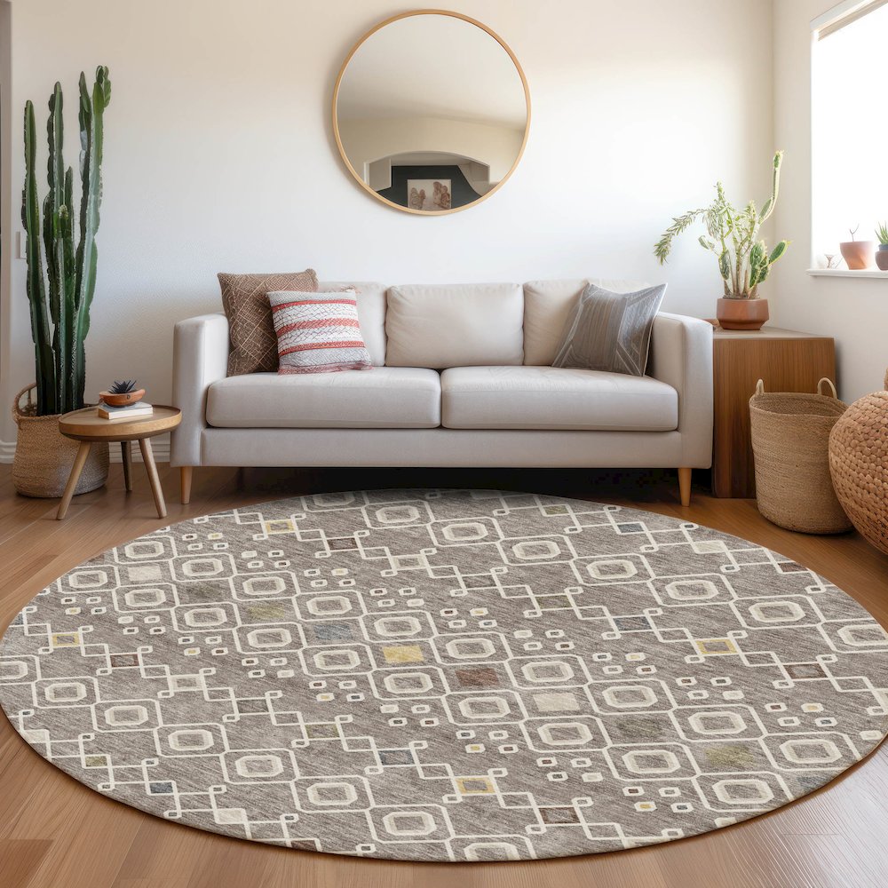 Premium Machine Washable Mayfield AMF938 Taupe 8' x 8' Round Rug