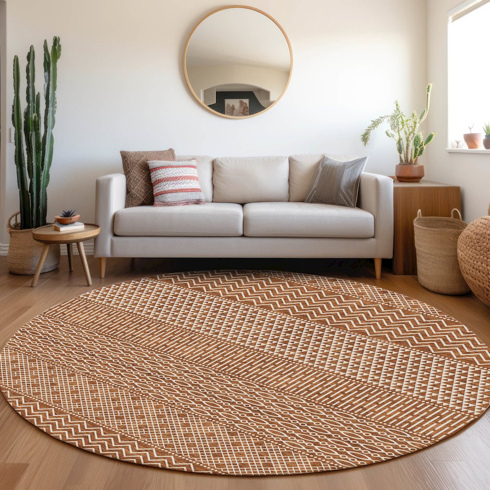 Premium Machine Washable Mayfield AMF939 Paprika 8' x 8' Round Rug