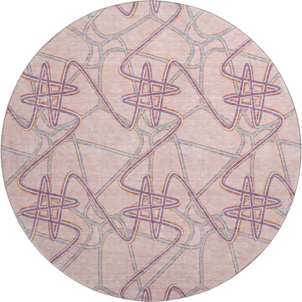 Premium Machine Washable Mayfield AMF947 Pink 8' x 8' Round Rug