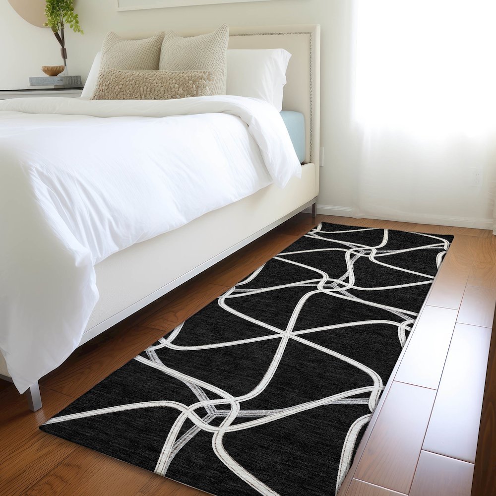 Premium Machine Washable Mayfield AMF948 Black 2'3" x 7'6" Runner Rug