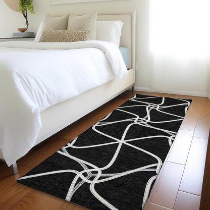Premium Machine Washable Mayfield AMF948 Black 2'3" x 7'6" Runner Rug