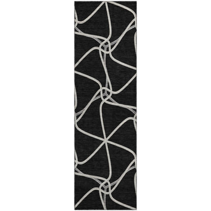 Premium Machine Washable Mayfield AMF948 Black 2'3" x 7'6" Runner Rug