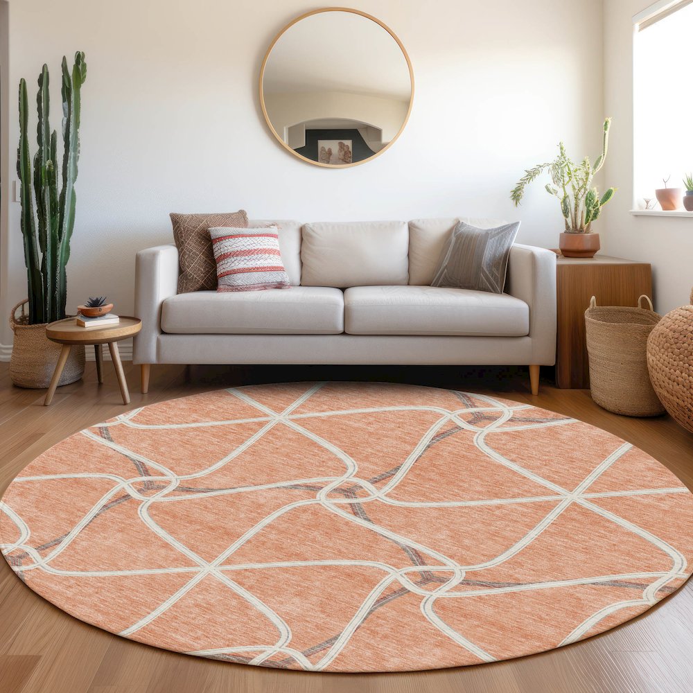 Premium Machine Washable Mayfield AMF948 Salmon 8' x 8' Round Rug