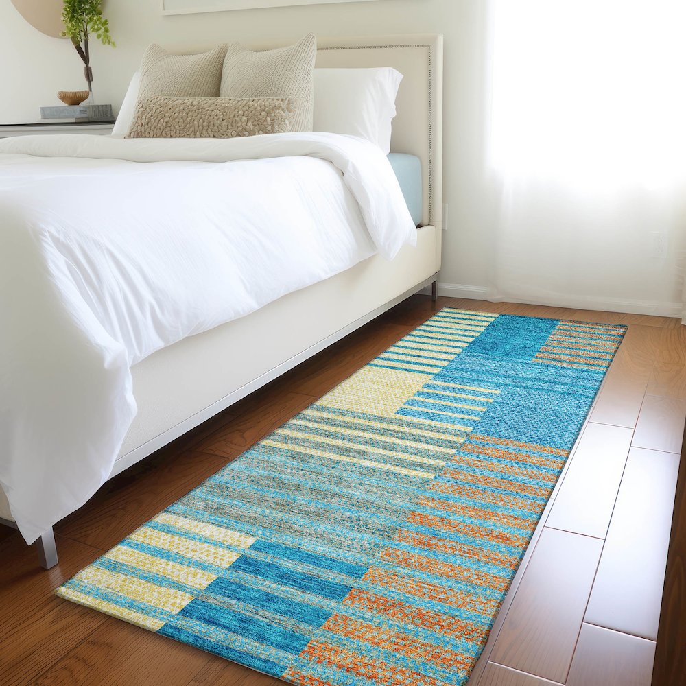 Premium Machine Washable Mayfield AMF954 Teal 2'3" x 7'6" Runner Rug