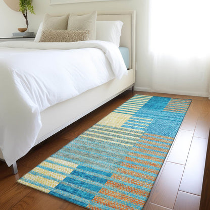 Premium Machine Washable Mayfield AMF954 Teal 2'3" x 7'6" Runner Rug