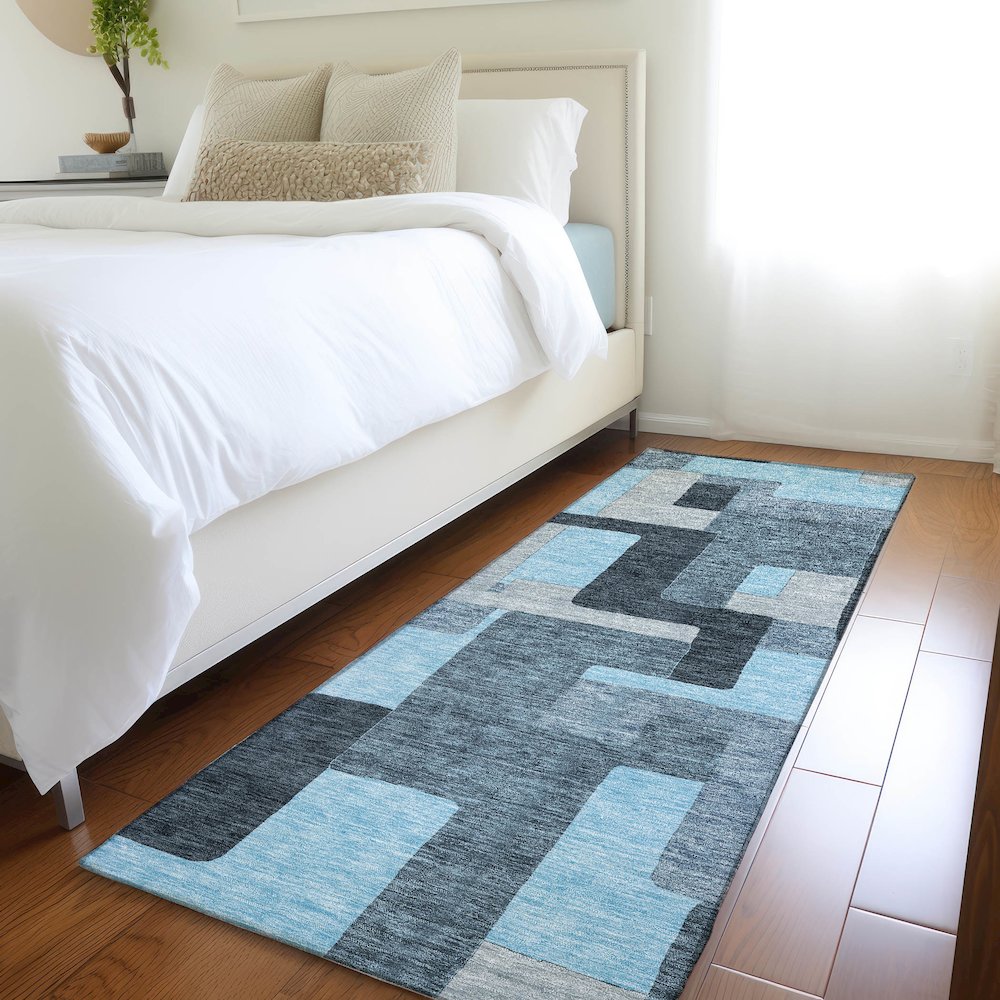 Premium Machine Washable Mayfield AMF955 Sky 2'3" x 7'6" Runner Rug