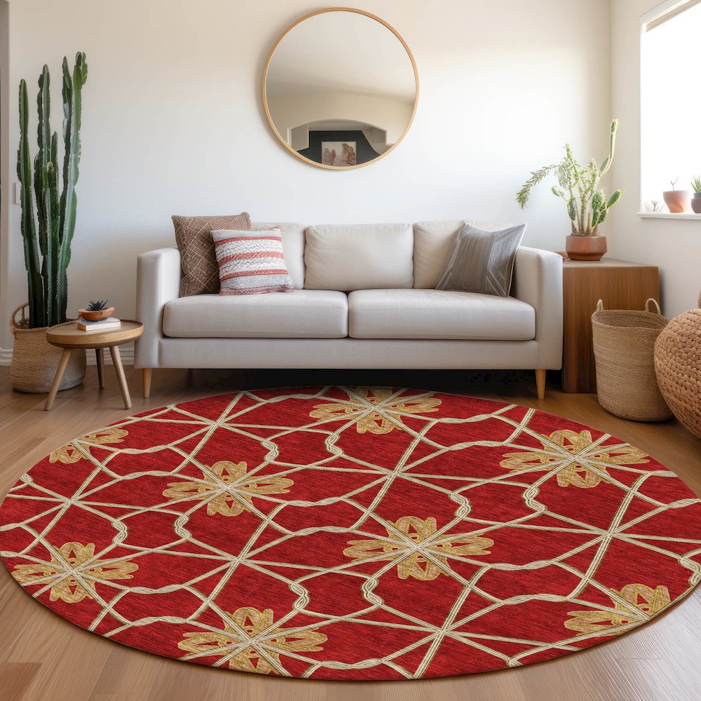 Premium Machine Washable Mayfield AMF958 Paprika 8' x 8' Round Rug