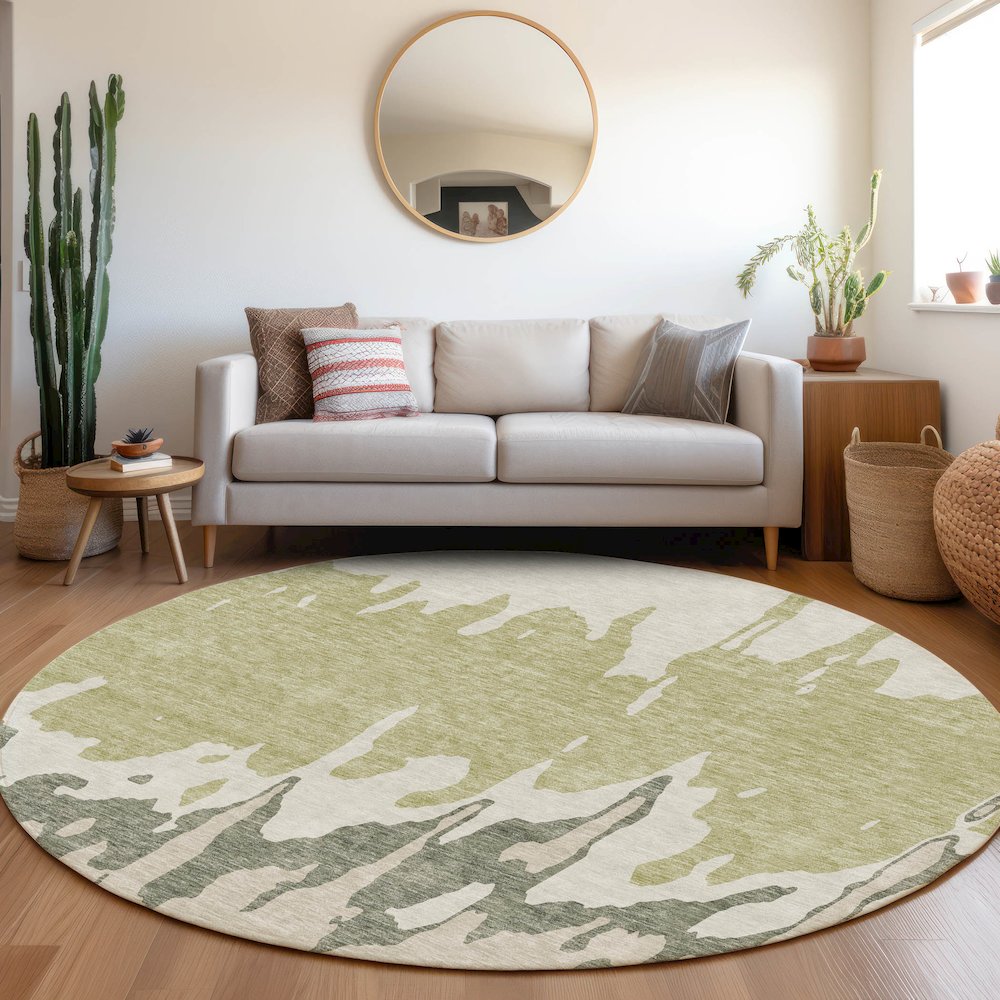 Premium Machine Washable Mayfield AMF961 Aloe 8' x 8' Round Rug