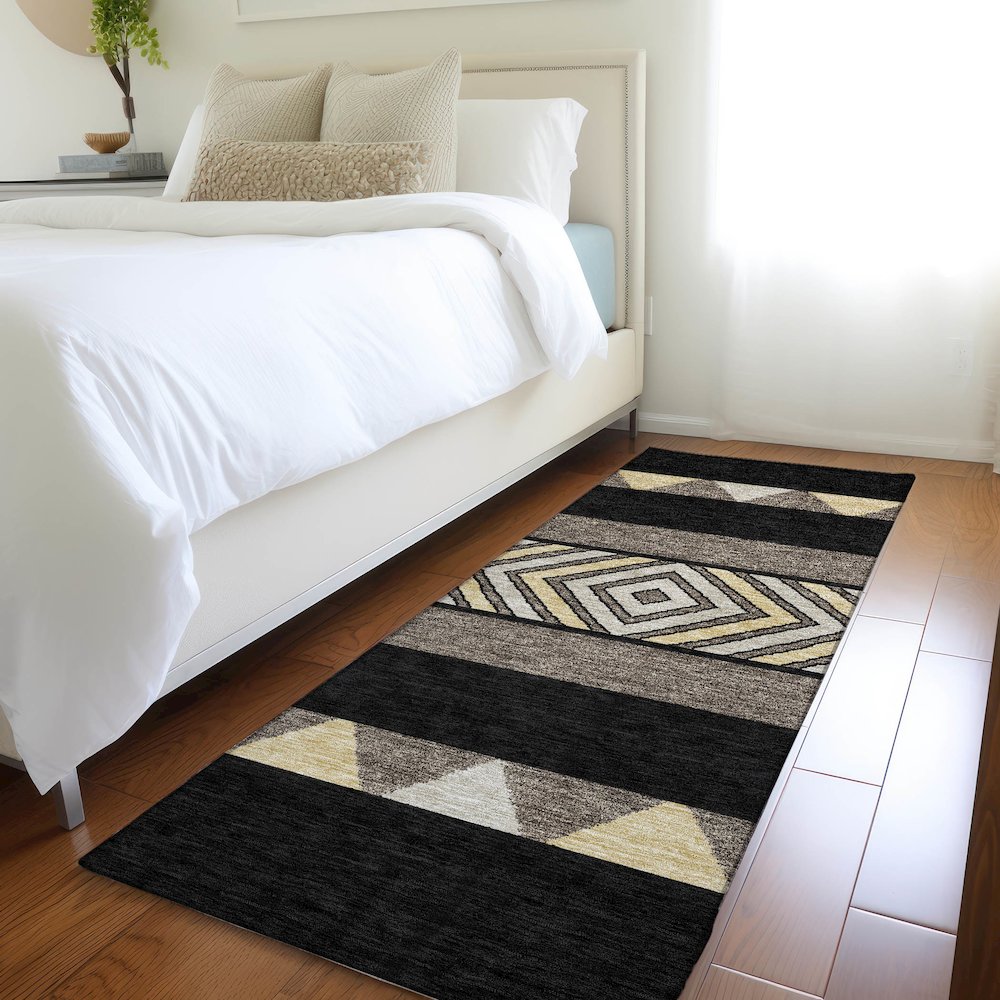 Premium Machine Washable Mayfield AMF965 Black 2'3" x 7'6" Runner Rug