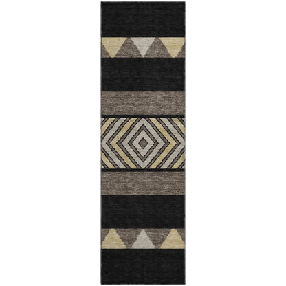 Premium Machine Washable Mayfield AMF965 Black 2'3" x 7'6" Runner Rug
