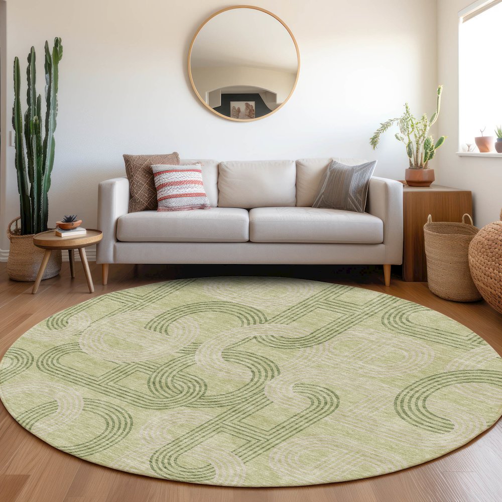 Premium Machine Washable Mayfield AMF967 Aloe 8' x 8' Round Rug