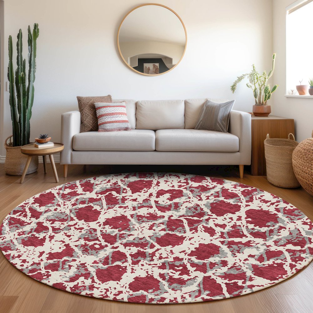 Premium Machine Washable Mayfield AMF969 Burgundy 8' x 8' Round Rug