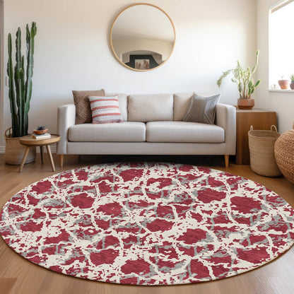 Premium Machine Washable Mayfield AMF969 Burgundy 8' x 8' Round Rug