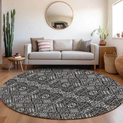 Premium Machine Washable Mayfield AMF970 Black 8' x 8' Round Rug
