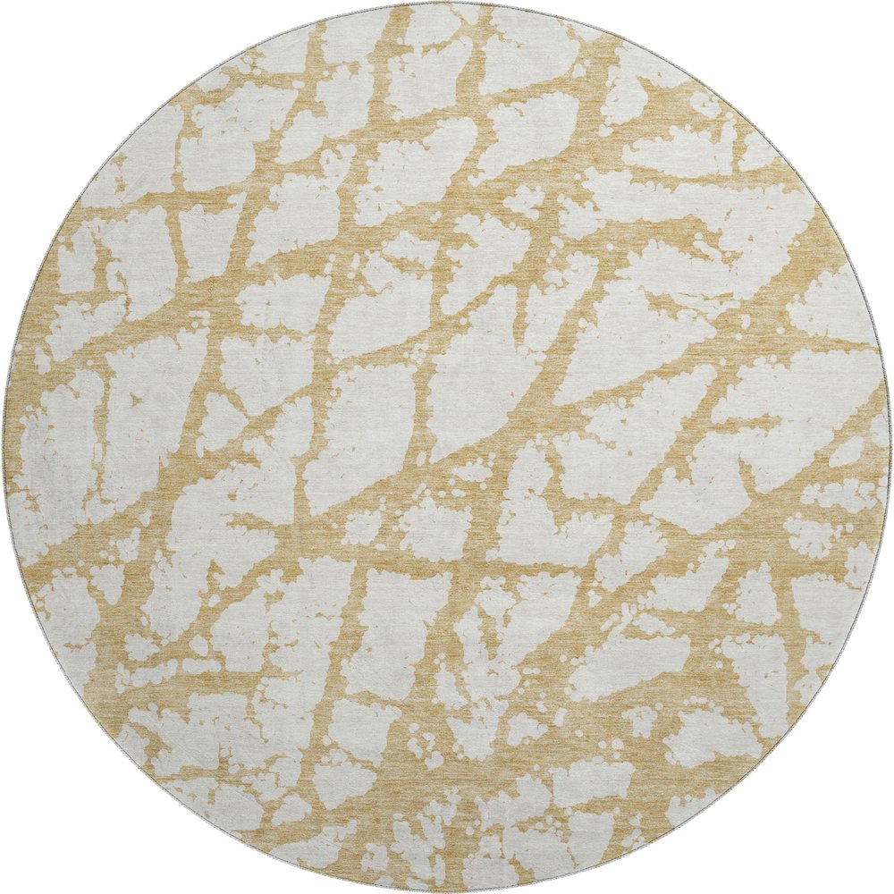 Premium Machine Washable Mayfield AMF972 Gold 8' x 8' Round Rug