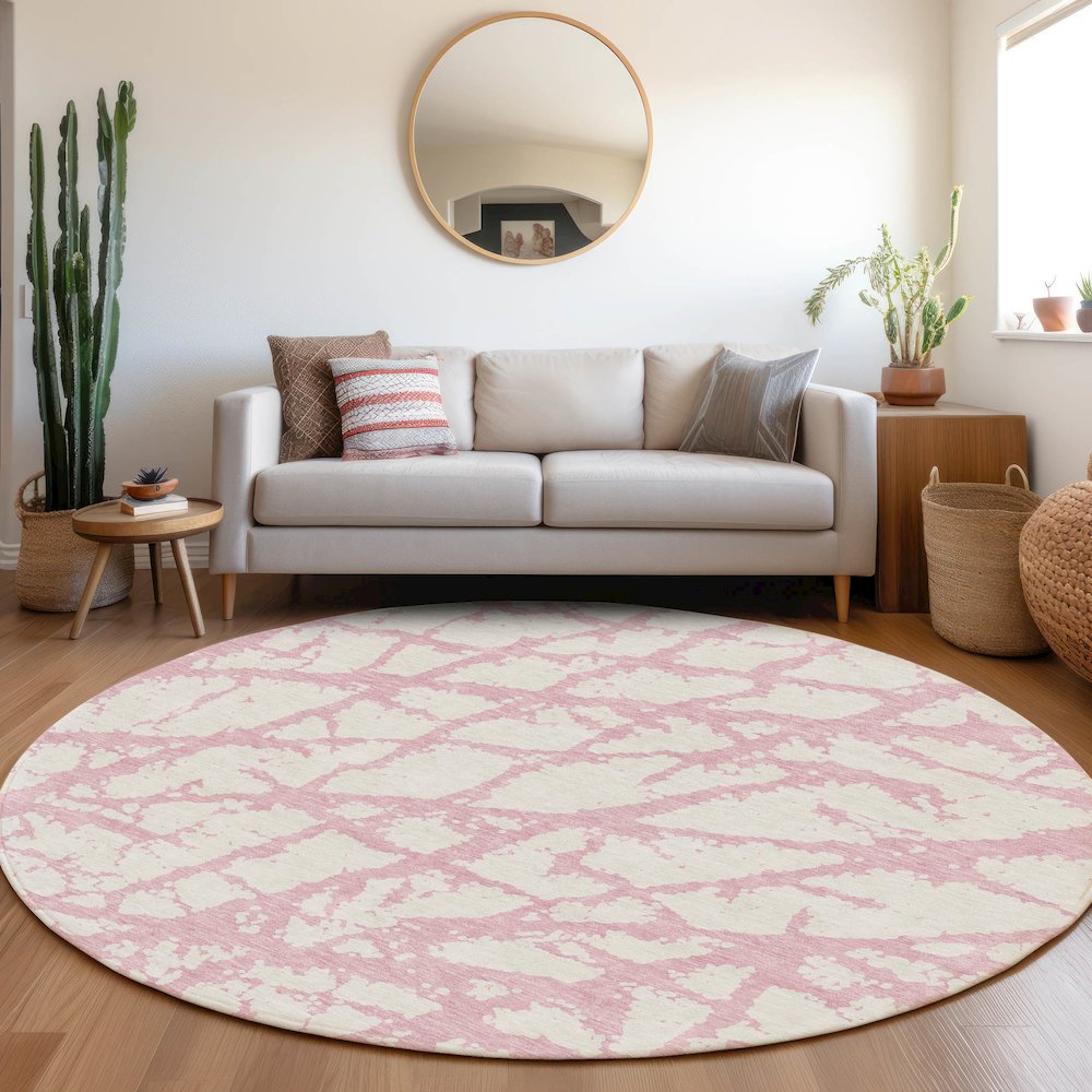 Premium Machine Washable Mayfield AMF972 Pink 8' x 8' Round Rug