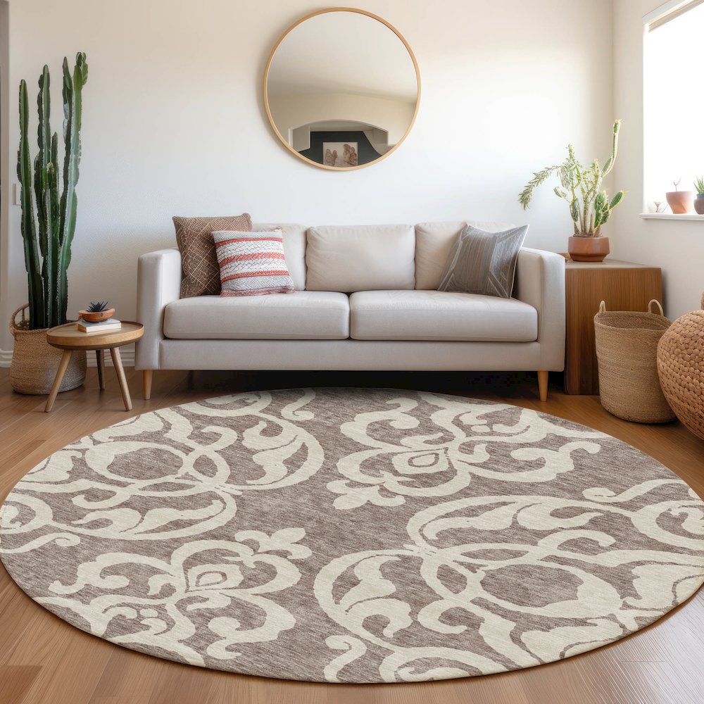 Premium Machine Washable Mayfield AMF973 Taupe 8' x 8' Round Rug