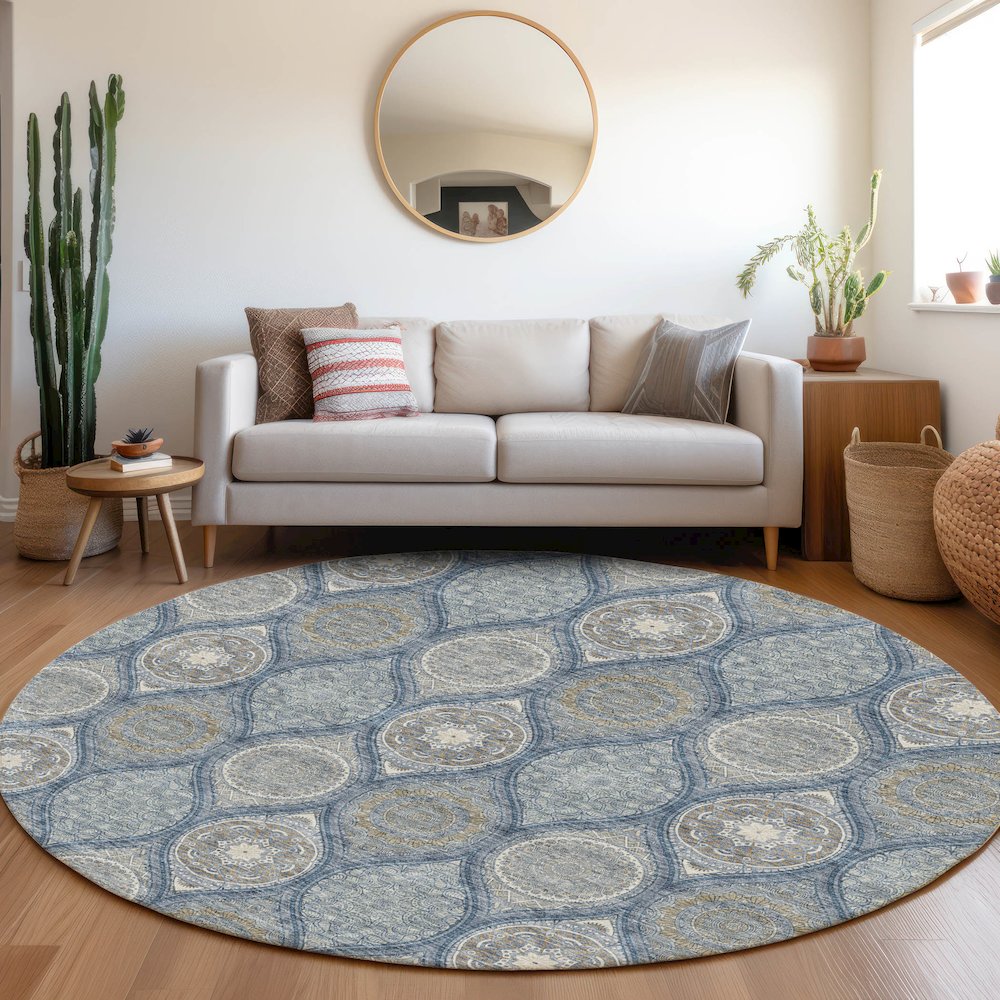 Premium Machine Washable Mayfield AMF976 Navy 8' x 8' Round Rug