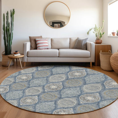 Premium Machine Washable Mayfield AMF976 Navy 8' x 8' Round Rug