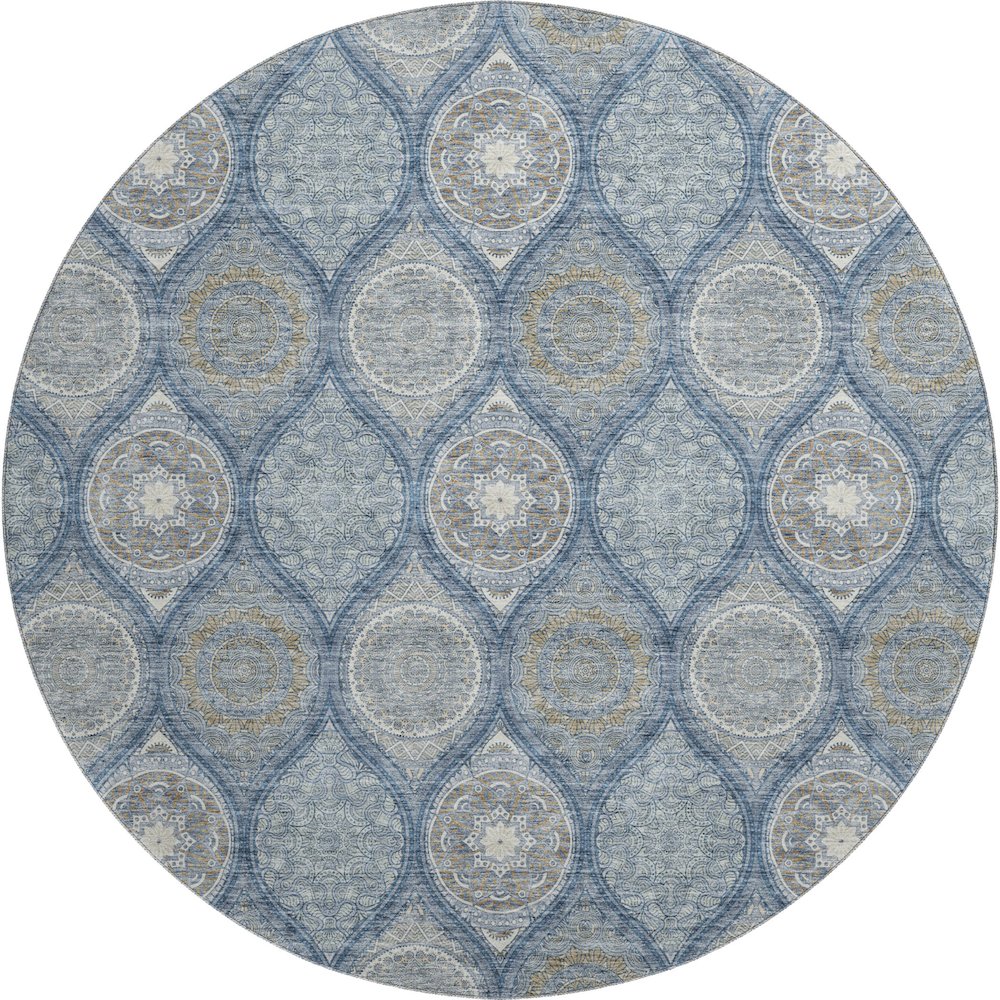 Premium Machine Washable Mayfield AMF976 Navy 8' x 8' Round Rug