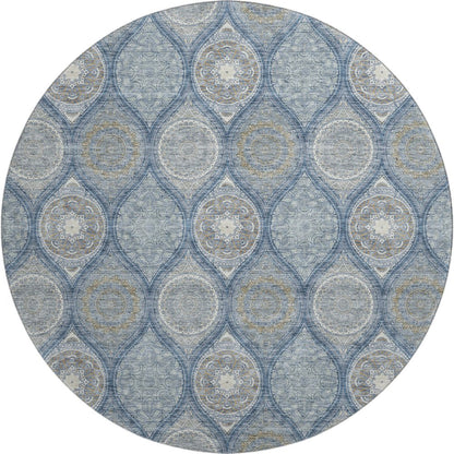 Premium Machine Washable Mayfield AMF976 Navy 8' x 8' Round Rug