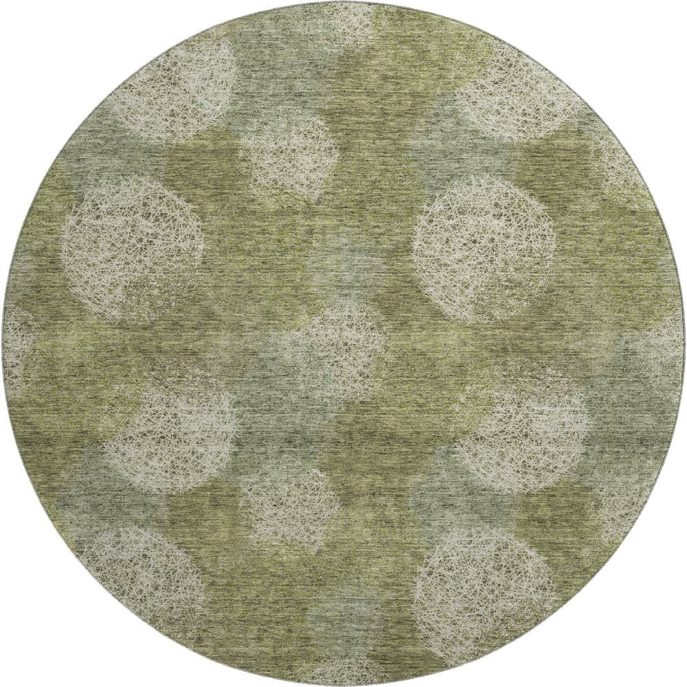 Premium Machine Washable Mayfield AMF977 Green 8' x 8' Round Rug