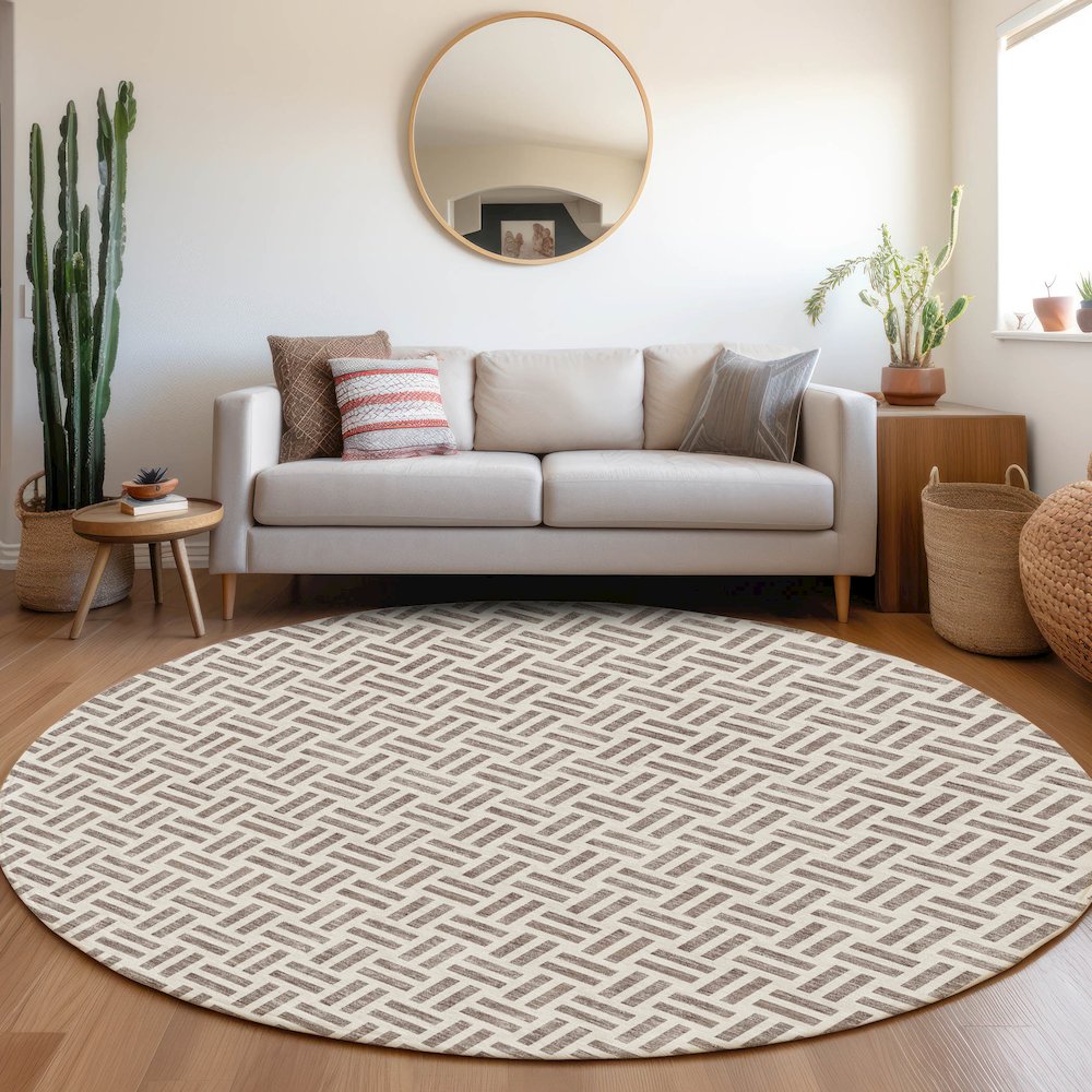 Premium Machine Washable Mayfield AMF978 Taupe 8' x 8' Round Rug