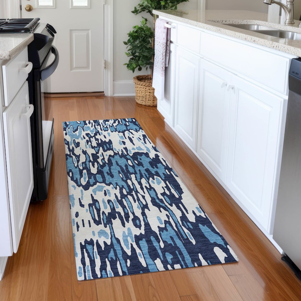 Premium Machine Washable Mayfield AMF986 Blue 2'3" x 7'6" Runner Rug