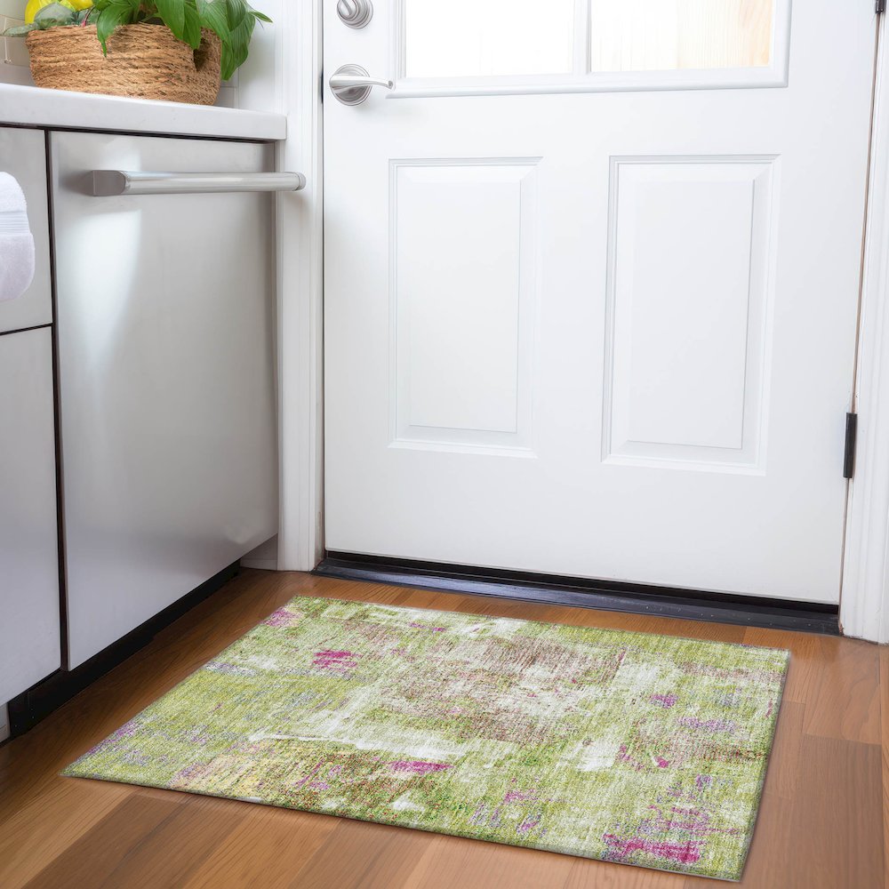 Premium Machine Washable Mayfield AMF989 Lime 1'8" x 2'6" Rug