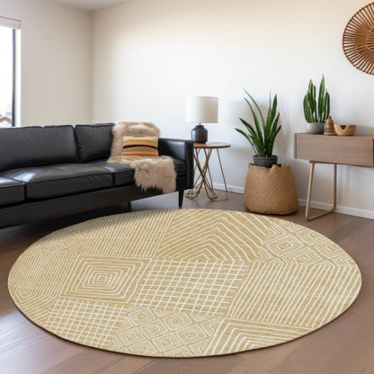 Premium Machine Washable Mayfield AMF990 Gold 8' x 8' Round Rug