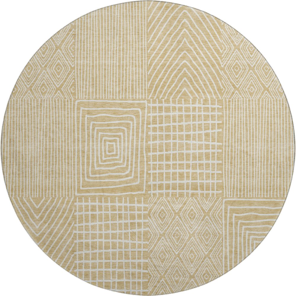Premium Machine Washable Mayfield AMF990 Gold 8' x 8' Round Rug