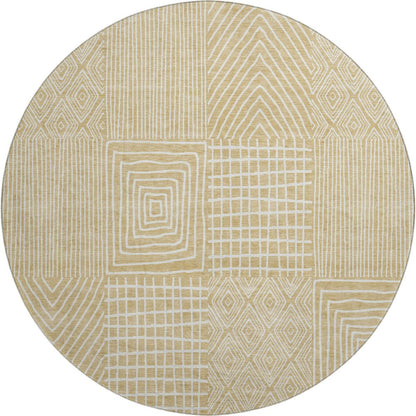 Premium Machine Washable Mayfield AMF990 Gold 8' x 8' Round Rug