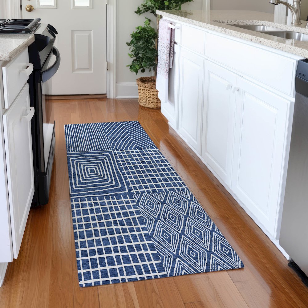 Premium Machine Washable Mayfield AMF990 Navy 2'3" x 7'6" Runner Rug