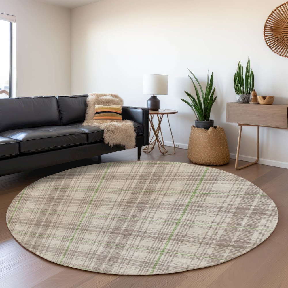 Premium Machine Washable Mayfield AMF993 Beige 8' x 8' Round Rug