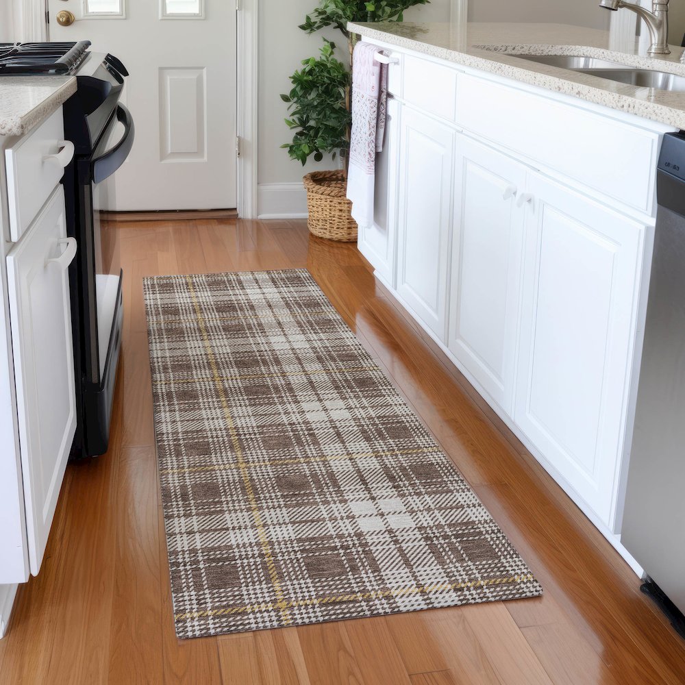 Premium Machine Washable Mayfield AMF993 Brown 2'3" x 7'6" Runner Rug
