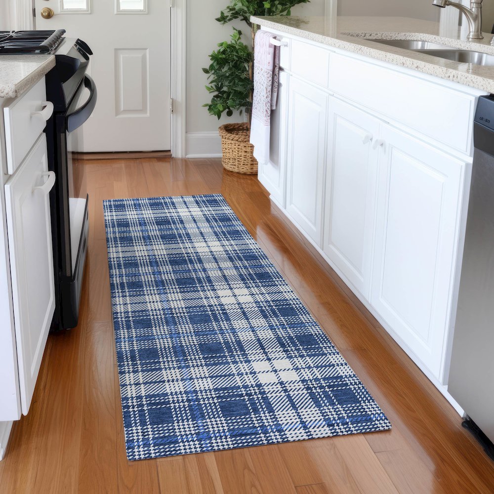 Premium Machine Washable Mayfield AMF993 Navy 2'3" x 7'6" Runner Rug