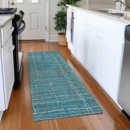 Premium Machine Washable Mayfield AMF998 Teal 2'3" x 7'6" Runner Rug